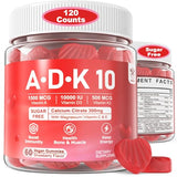 Sugar Free Vitamin ADK Gummies - Extra Strength D3 10000IU/ 5000IU with Vitamin A, K2 MK-7 500mcg Supplement, Plus Calcium + Magnesium + Zinc, Vitamin C E for Bone, Muscle, Energy, Immune,Vegan 2Packs
