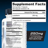 Lactoferrin 250mg Capsules - Glycoprotein Rich Colostrum Supplement for Immune Iron Absorption Support and Digestive Health - 60 Servings High-Purity Daily Colostrum Derived Pills