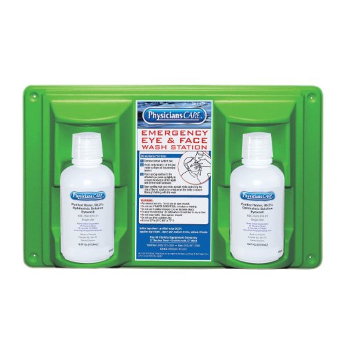 PhysiciansCare Wall-Mountable Eyewash Station with 2 Bottles of Eye Wash Solution, 16 Oz Each