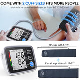 ALPHAGOMED Upper Arm Blood Pressure Monitor for Home Use 2 Cuff Sizes, 9-17'' & 13-21''Extra Large BP Cuff Automatic Digital Blood Pressure Machine 2 Users 180 Memories USB Cable 4 AA Batteries