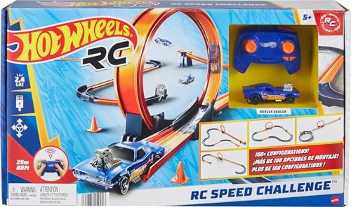 Hot Wheels Toy Car RC Set with 1:64 Scale Remote-Control Vehicle & 30+ Pieces of Race Track to Create Multiple Configurations