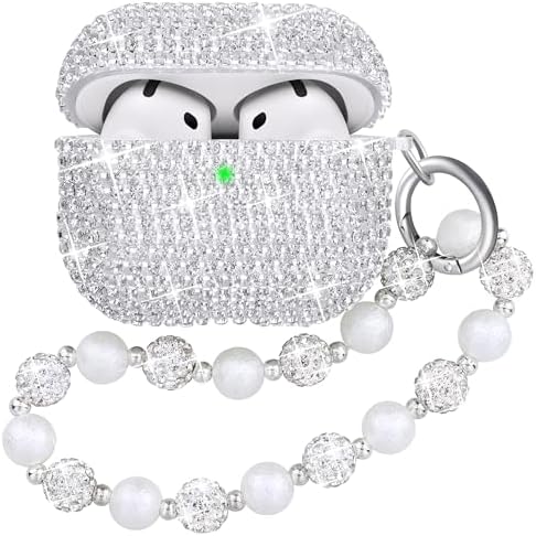 Compatible with AirPods 4 Case Protective Glitter Diamond Rhinestone Silver Case for AirPods 4th Generation with Luxury Shining Keychain for Women
