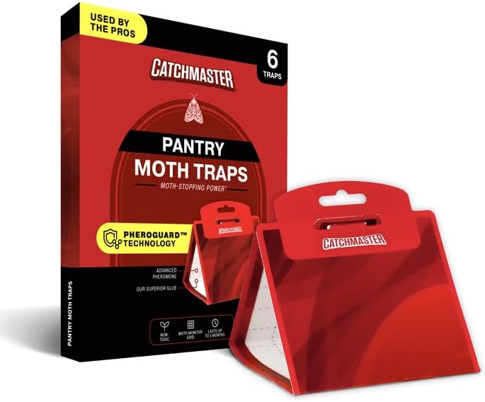 Catchmaster Premium Pantry Moth Traps, XL Odorless Sticky Glue Traps 6PK, Pheromone Attractant for House, Kitchen Storage & Kitchen Pantry Cabinet, PheroGuard Technology, Trap & Eliminate Moths