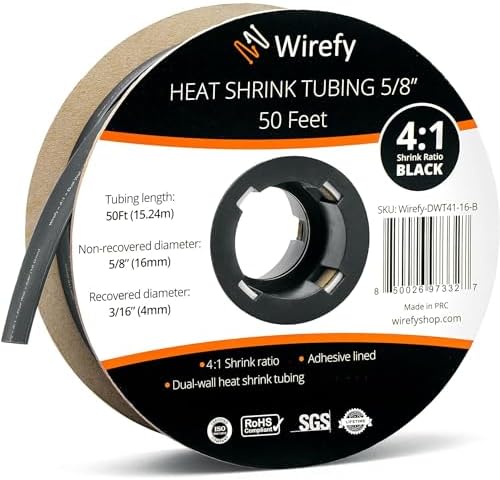 Wirefy 5/8" Heat Shrink Tubing - 4:1 Ratio - Adhesive Lined - a resistant Heat Shrink - 50 Feet Roll - Black
