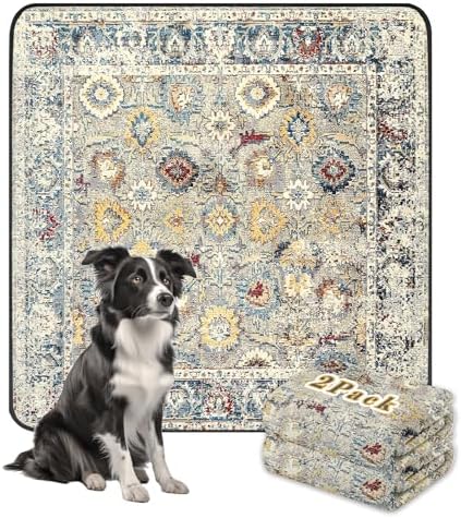 Washable Pee Pads for Dogs Large, 2 Pack, 48" x 48" Reusable Puppy Pads, Dog Playpen Mat, Super Absorbent Dog Pads, Leakproof, Waterproof Dog Training Pad, Dog Crate Pad, Whelping Pads, Vintage