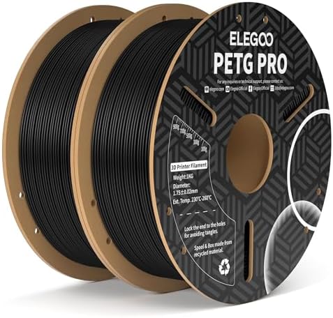 ELEGOO PETG PRO Filament 1.75mm Black 2KG, Strong Toughness 3D Printer Filament Dimensional Accuracy +/- 0.02 mm, 1kg Cardboard Spool(2.2lbs) for Most FDM 3D Printers