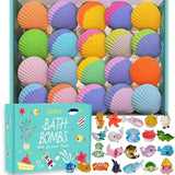 Bath Bombs for Kids, 20 Pack Bath Bombs with Surprise Toys Inside， Shell Bath Bomb with Sea Animals Gift Set for Birthday, Christmas, Halloween，Bubble Bath Fizzy Ball for Girls Boys(Package May Vary)