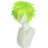 Anogol Hair Cap + Short Lime Green Wig for Men Neon Green Spiky Wig Mens Wig for Anime Cosplay Costume Halloween Christmas Event Party