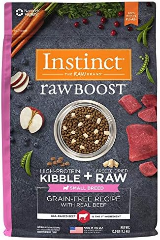 Instinct Raw Boost Small Breed, Natural Dry Dog Food with Freeze Dried Pieces, High Protein, Grain Free Recipe - Real Beef, 10 lb. Bag