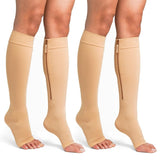 Lemon Hero Zipper Compression Socks - 15-20 mmHg Open Toe Medical Compression Stockings for Women and Men - Improves Blood Circulation, Relieves Pain & Swelling, Medium- 2 Pack