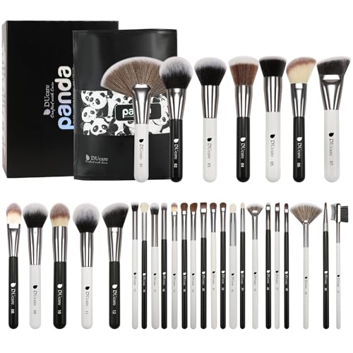DUcare Professional Makeup Brushes, 31Pcs Panda Series Makeup Brush Set Christmas Gifts Kabuki Foundation Blending Face Powder Blush Concealers Eye Shadows With Leather Case Organizer