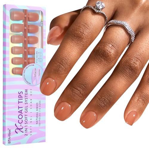 BTArtbox Soft Gel Nail Tips Square - Extra Short Press On Nails Natural XCOATTIPS Pre-applied Tip Primer, One-Step XS Square Gel Nail Tips Fake Nails for DIY Nail Art