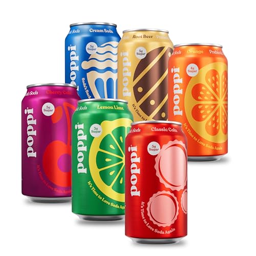 Poppi Sparkling Prebiotic Soda Beverage with Apple Cider Vinegar, Seltzer Water and Fruit Juice, Game Day Variety Pack, 12 oz, Pack of 12, Packaging May Vary