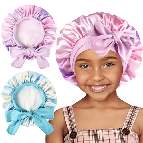 YANIBEST 2 PCS Toddler Bonnet Silk Satin Bonnet for Kids Sleeping Cap Curly Natural Hair Kids Bonnets for Girls Boys