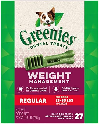 Greenies Weight Management Regular Natural Dog Dental Care Chews Weight Control Dog Treats, 27 oz. Pack (27 Treats)