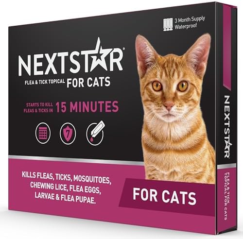 NEXTSTAR Flea and Tick Prevention for Cats, Repellent, and Control, Fast Acting Waterproof Topical Drops for Cats Over 3.5 lbs, 3 Month Dose