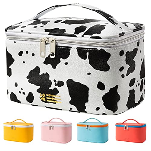 Meiyuuo Cute Makeup Bag Small Cosmetic Bags for Women Ladies Medium Pouch Toiletry Zip Pouch PU Waterproof Organizer (Cow Print)