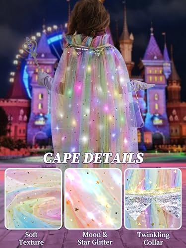 Popsunny Light Up Princess Dress Up Cape Costume for Girls 3 4 5 6 Years Old, Kids Birthday Christmas Halloween Party Gift Purple