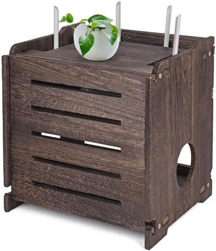 Wooden Router Shelf Wall Mount WiFi Router Storage Box Modem Cable Router Cover Organized Power Strip Cable Management Hider Rack Need Assembly 11.4" W x 9.4" H x 9.1" D