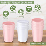 Yungyan 16oz Stadium Plastic Cups Blank Reusable Drink Tumblers Stadium Cups Party Cups for Birthday Party, Events, Baby Shower, DIY Projects, 4.5 x 3.54 x 2.72 inch (White, Pink, 36)