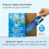 Spatone Natural Liquid Iron Supplement Plus VIT C for Women, Men & Kids Ages 4+, Ideal During Pregnancy, Easily Absorbed & Gentle, Vegan, Vegetarian, Apple Flavor, 28-Day, 5mg of Iron Per 20mL Sachet