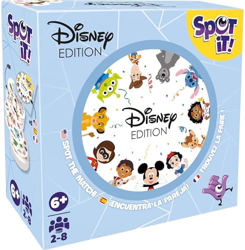 Zygomatic Spot It! Disney Card Game Eco-Blister Edition, 5-in-1 Visual Perception Game for Quick Reflexes and Family Fun, Ages 6+, 2-8 Players, 10 Minute Playtime, Made