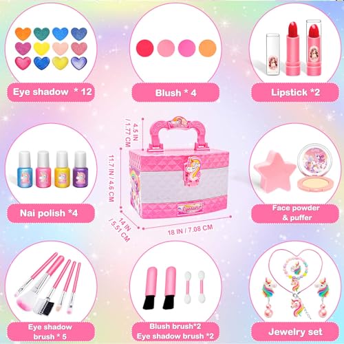 Toys for Girls,Kids-Makeup-Kit for-Girl-Toys for 3 4 5 6 7 8 9 10 11 12 Year Old Girls,Washable Princess-Dresses-for-Girls Pretend Makeup Set for Toddlers,Christmas-Birthday-Gifts-Ideas-Toys Age 4 6 8