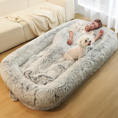 Human Dog Bed for Adults, 40 x 10 x 71 Long Human Size Dog Bed, Removable Cover, Orthopedic Design, Light Grey
