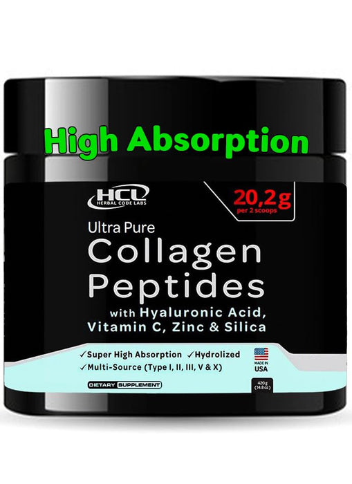 Collagen Peptides Powder with Vitamin C & Hyaluronic Acid - Organic Cleanest Sources & Super High Absorption - Hydrolyzed Multi Type I, II, III, V, X - Skin Hair Joint Supplement Made in USA