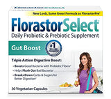 Florastor Select Gut Boost Daily Probiotic & Prebiotic Supplement for Women and Men, Boosts Good Bacteria, Saccharomyces Boulardii CNCM I-745 (30 Capsules), Pack of 2