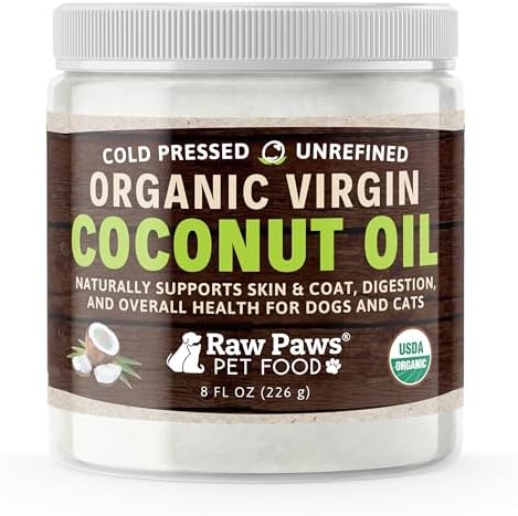 Raw Paws Organic Virgin Coconut Oil for Dogs & Cats, 8-oz - Supports Immune System, Digestion, Oral Health, Thyroid - All Natural Allergy Relief for Dogs - Hairball Relief