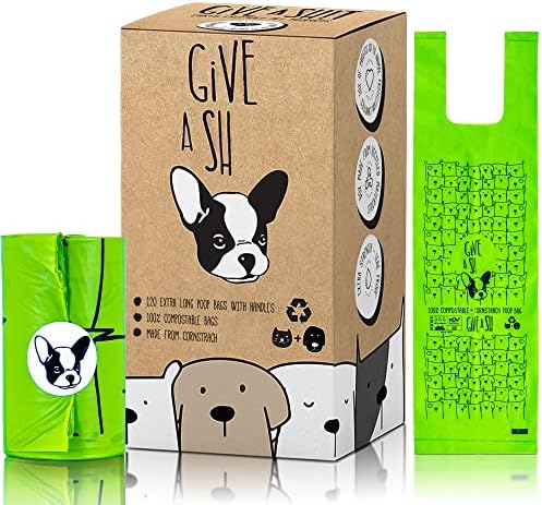 100% Certified Home Compostable Dog Poop Bags with Handles - 10% to Charity - ASTM D6400 & EN 13432 Compliant - 120 x Plant Based X Large Compostable Poop Bags (10 Rolls)