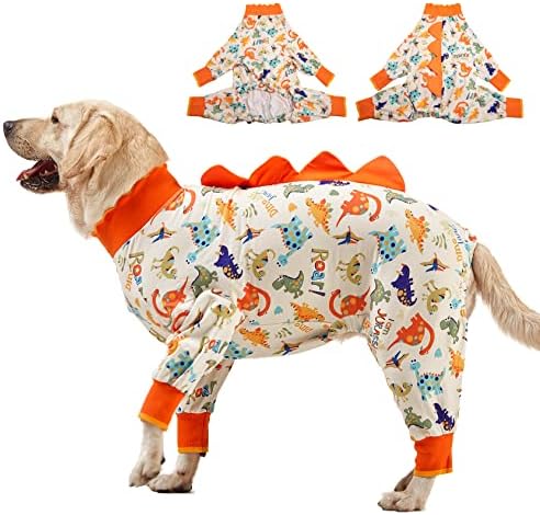 LovinPet Big Dog Onesie, Large Dog Pajamas, Anti Licking, Post Surgery Recovery Dog Clothes, Large Dog Jammies,Lightweight Stretch Jersey Knit Jurassic Blue Prints Dog Clothing, UV Protection/XL