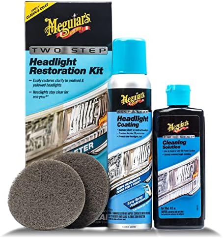 Meguiar's Two Step Headlight Restoration Kit, Headlight Cleaner Restores Clear Car Plastic and Protects from Re-Oxidation, Includes Headlight Coating and Cleaning Solution - 4 Count (1 Pack)