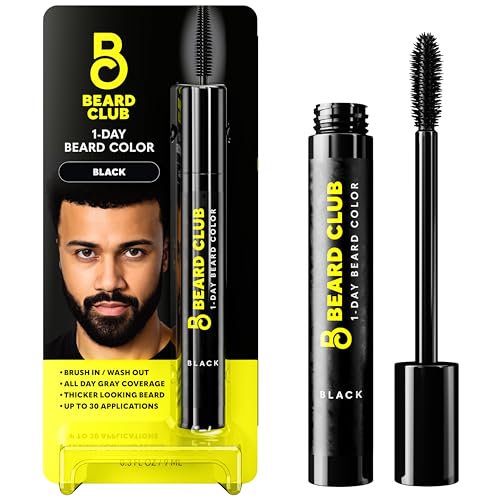 The Beard Club 1 Day Temporary Beard Dye for Men - Black Beard, Mustache & Eyebrow Color for a Fuller, Well-Defined Look, Water & Sweat Resistant, Up to 30 Applications, 0.3 fl oz