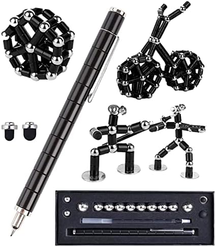 Fidget Pen Decompression Magnetic Metal Pen, Toy Pen Relieving Stress Build Various of Shapes, Strato Pen Multifunctional Deformable Magnet Writing Pen Polar Pen for Christmas Gift (Pen Black)