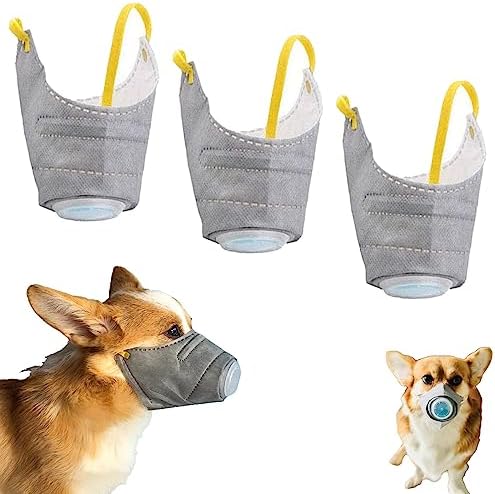 3 Pcs Adjustable Dog Gas Mask, Reusable Dog Muzzles,Breathable Dog Air Filter Mask,Dog Respirator Mask,Muzzle for Large Dog and Small Dog,Grey (Medium)