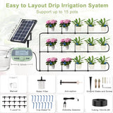 Solar Automatic Drip Irrigation System Kit, 15-Pot Automatic Watering System for Plants, Solar Drip Irrigation System for Garden with LCD Display Water Timer, Easy DIY for Indoor/Outdoor Potted Plants