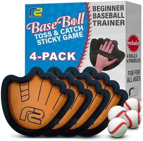 Toss and Catch Ball Game Set - Easy to Use Sticky Balls & Beginner Baseball Training Glove - Premium Toy Paddle Fits All Hand Sizes From Toddlers to Teens & Adults - Fun Gift Idea for Boys and Girls
