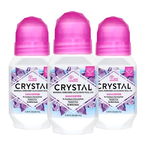 CRYSTAL Deodorant - Mineral Roll on Vegan Deodorant for Women and Men, Unscented - 2.25 fl. oz. (3 Pack) (Packaging May Vary)