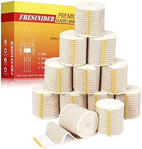 Premium Elastic Bandage Wrap, 12 Pack 2" Cotton Latex Free Compression Bandage Wrap with Touch Closure at Both Ends, Support & First Aid for Sports, Medical, and Injury Recovery