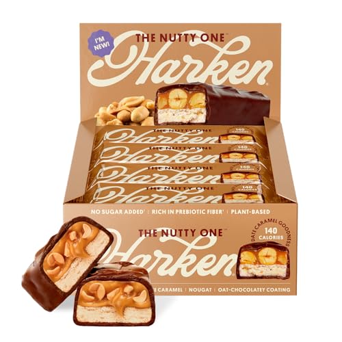Harken Sweets - The Nutty One Candy Bar: Peanuts, Date Caramel, Oat Milk Chocolate - Vegan, Lower Sugar, Gluten-Free Easter Delight – A Sweet Spring Treat for Baskets & Egg Hunts - 140 Calories (Box of 12)