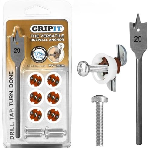 Brown Drywall Anchors (Up to 175Ibs/79kg) | Heavy Duty Drywall Anchors | Wall Anchors and Screws for Drywall | Anchors and Screws Kit | Plaster Wall Anchors | 3/4" Inch Drill Bit | Reusable