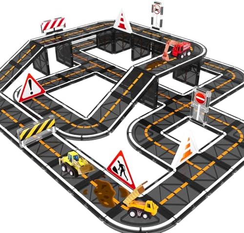 Magnetic Tiles, Magnetic Blocks Engineering Construction Vehicle Road Set, Toddler Toys for 3 4 5 Year Old Boys Girls Montessori Preschool Classroom Must Haves STEM Educational Kids Toys Birthday Gift