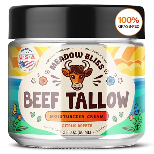 Beef Tallow for Skin - Moisturizer Cream - 100% Grass Fed - Whipped Beef Tallow - Organic Jojoba Oil - Organic Shea Butter - Supports Eczema, Rosacea+ - Made in USA - Citrus Breeze - 2 oz