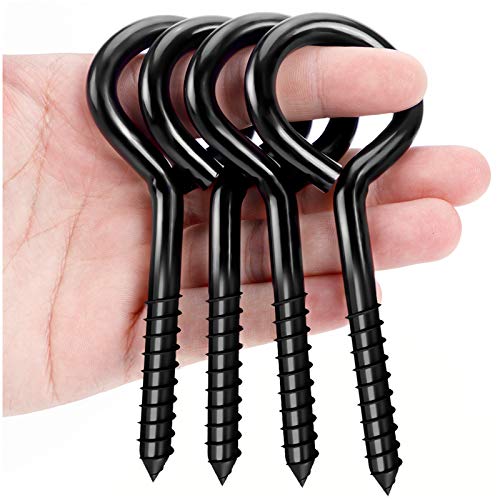 ZAUGONTW 5 Inch Eye Hooks, Eye Bolts Screw in Hooks Stainless Steel, 10 Pcs Heavy Duty Black Large Screw Eye Hooks for Hanging, Tie-Downs, Heavy-Duty Applications