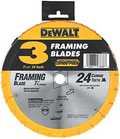 DEWALT Circular Saw Blade, 7 1/4 Inch, 24 Tooth, Framing (DW3578B3)