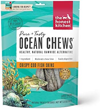 The Honest Kitchen Human Grade Ocean Chews Crispy Cod Fish Skins Dog Treats, 5.5 Ounces