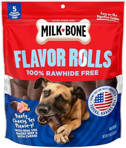 Milk-Bone Flavor Rolls Beefy Cheesy, Yes Please-y! Rawhide Free Dog Treat with Beef, 5-Count Bag