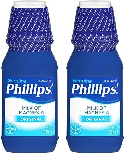 Phillips' Milk of Magnesia Liquid Laxative, 12 oz, Cramp Free & Gentle Overnight Relief of Occasional Constipation, #1 Milk of Magnesia Brand (Pack of 2)